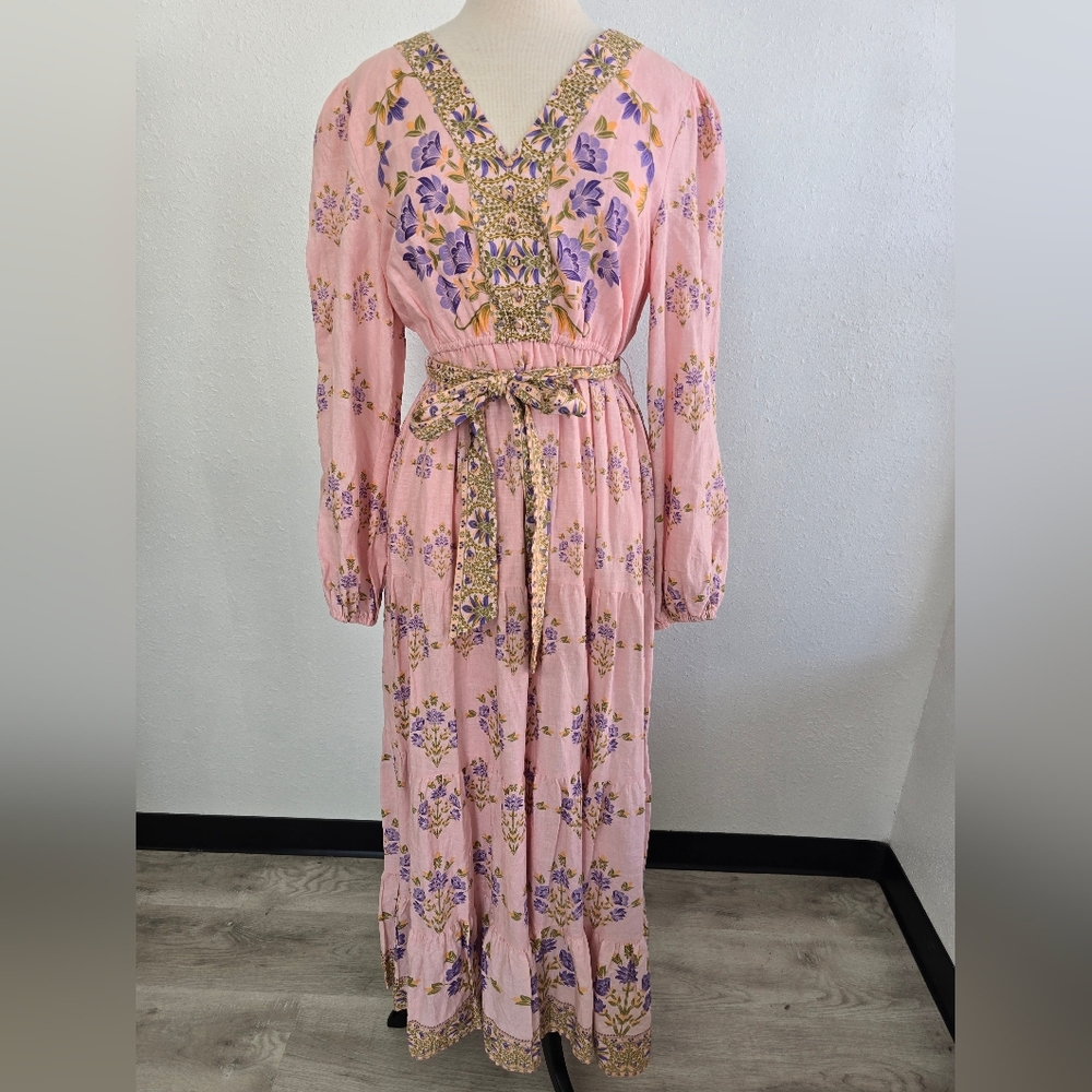 A Loves A Woven Floral Print Deep V-Neck Long Bubble Sleeve Maxi Dress XL - Picture 3 of 11